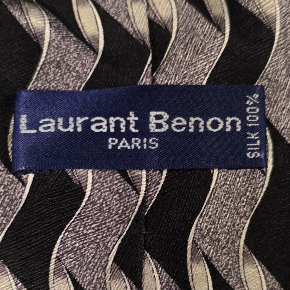 Laurant Benon PARIS 100% Silk Black Silver Mens Tie